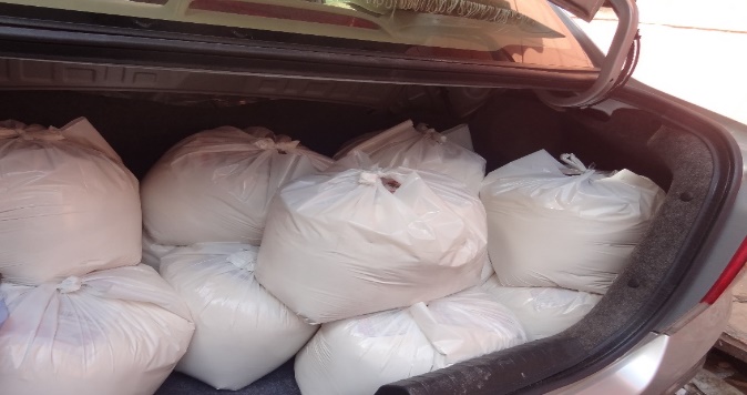 Ration bags in a car boot