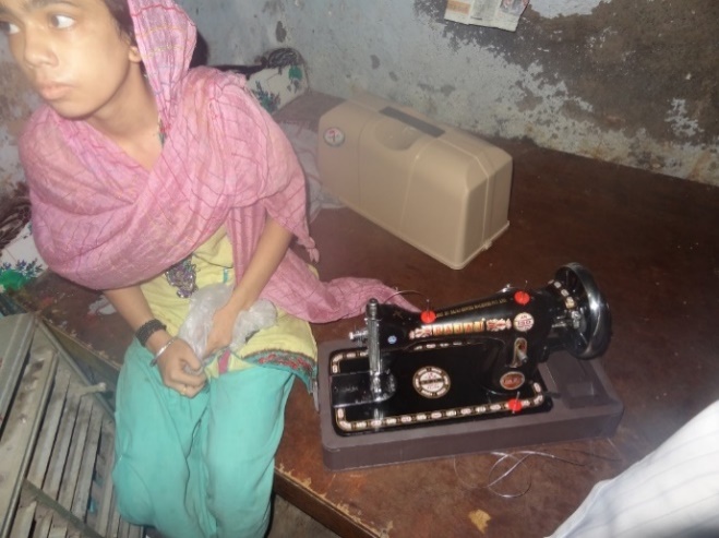 A woman with her new sewing machine